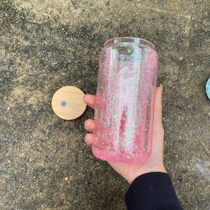 12oz handmade pink glitter snowglobe tumbler